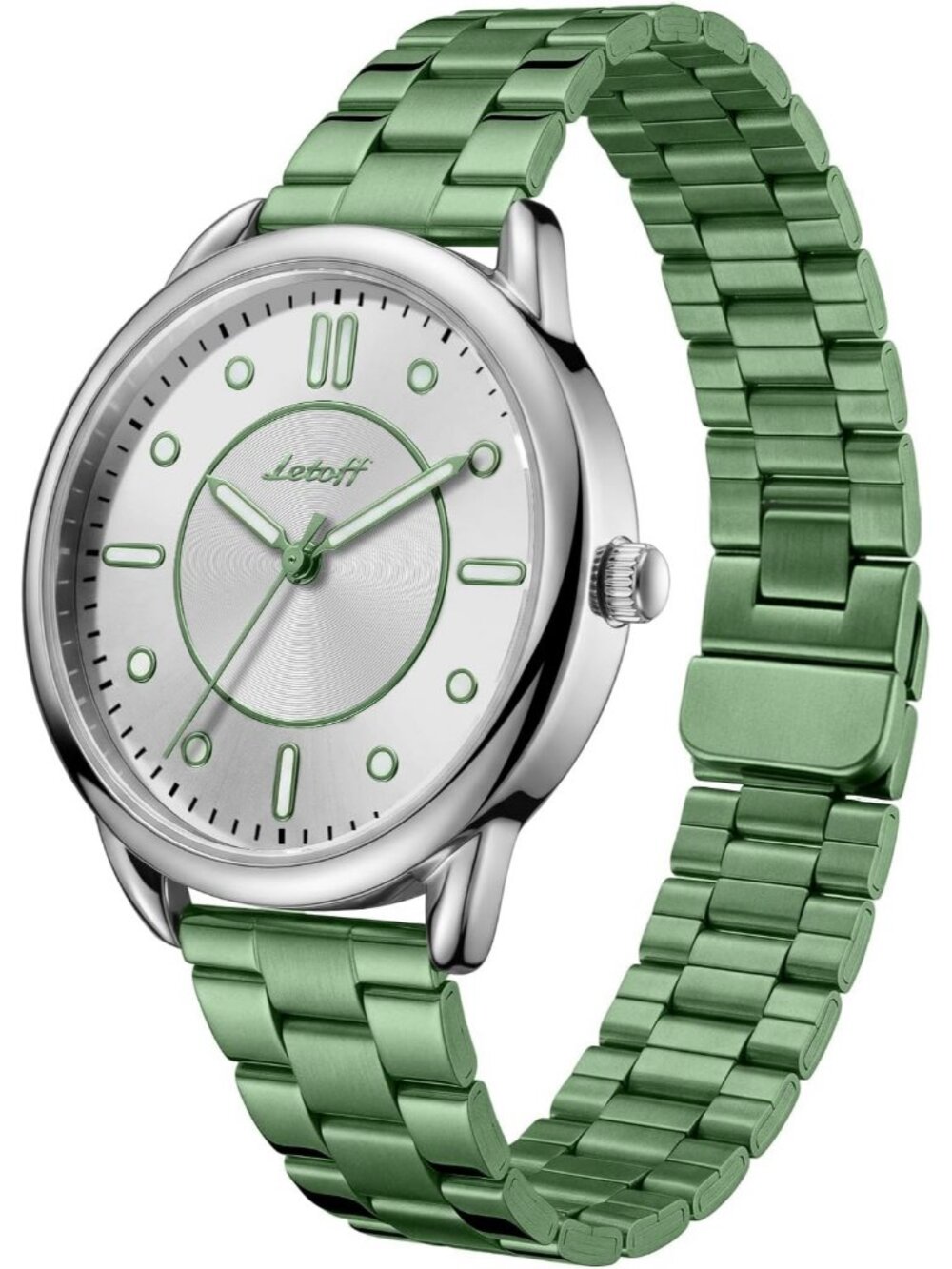 Women's White Green Stainless Steel Magnetic Adjustment Band Elegant Wrist Watch